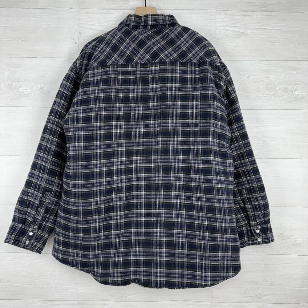 Vtg Klimbers by Kodiak Plaid Jacket Men XL Tall Navy Quilted Shacket Pearl Snaps